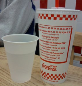 Water Cup vs Small Soda Cup.  Image from http://conalldempsey.com/